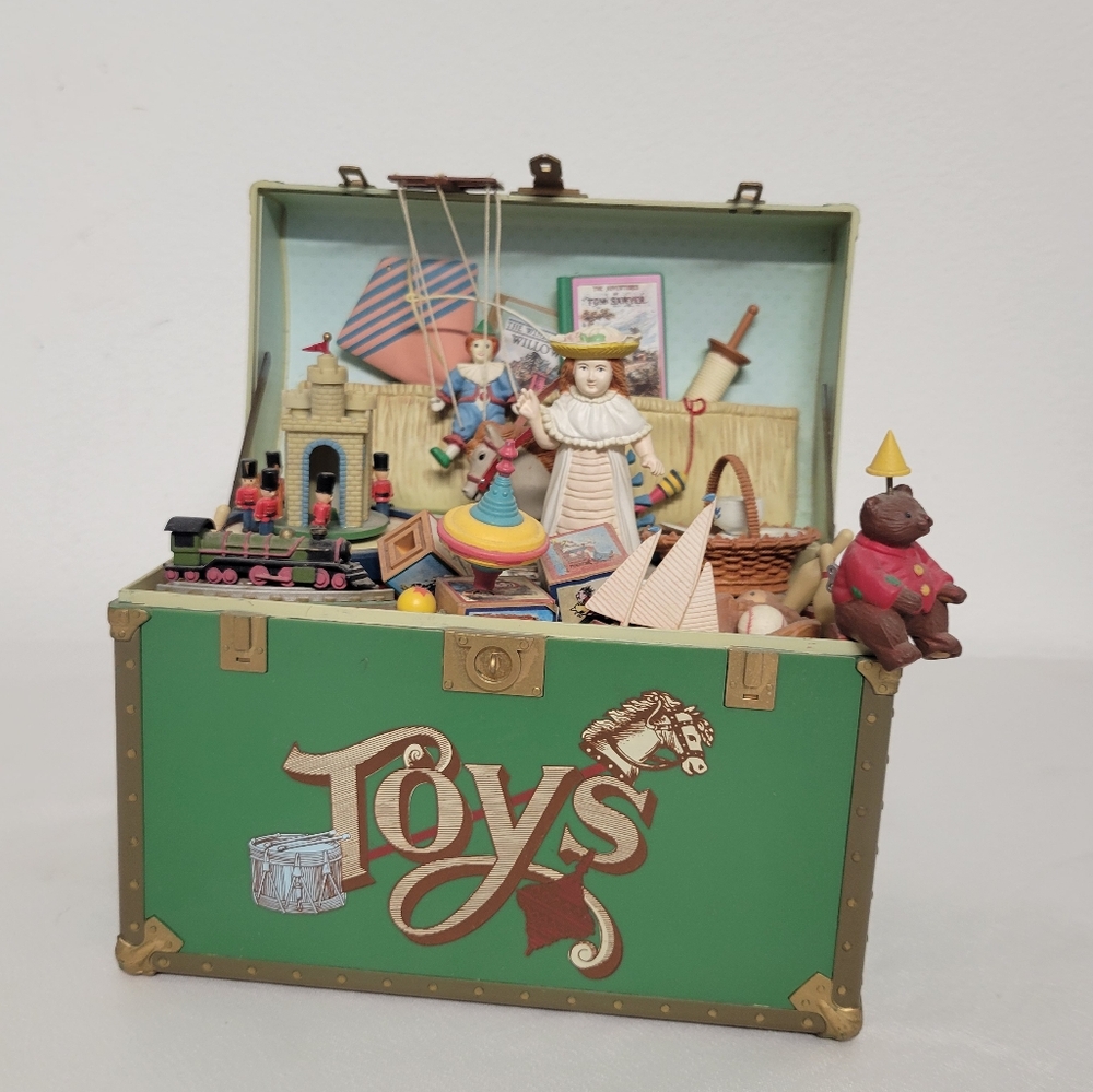 Enesco Green Toy Chest with Colorful Vintage Playset Figurines